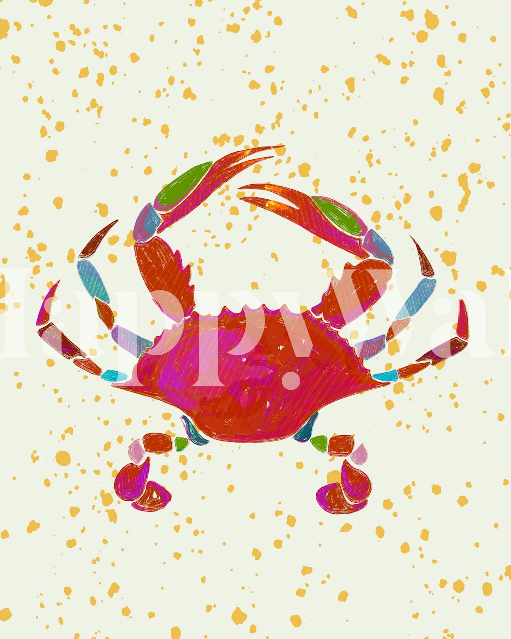 Colorful crab illustration with vibrant details on a light background wallpaper