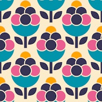Vibrant modern retro florals blue pink ταπετσαρία