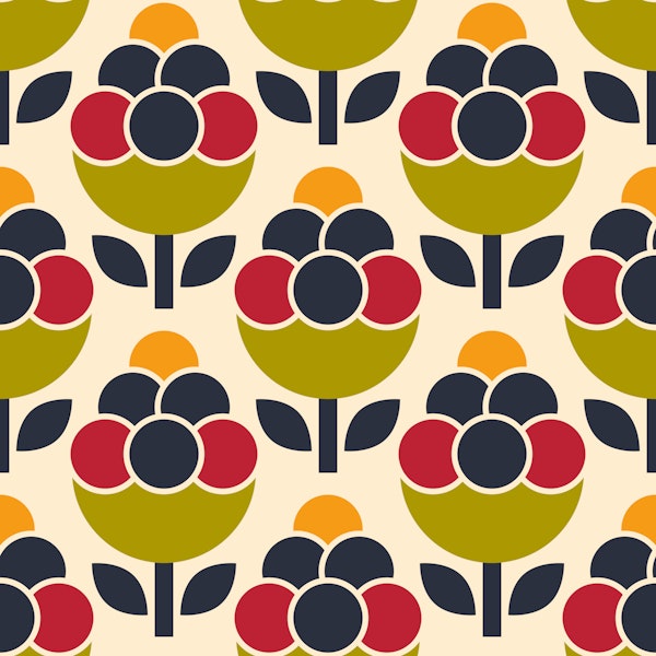 Vibrant modern retro florals green red