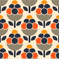 Vibrant modern retro florals orange navy ταπετσαρία