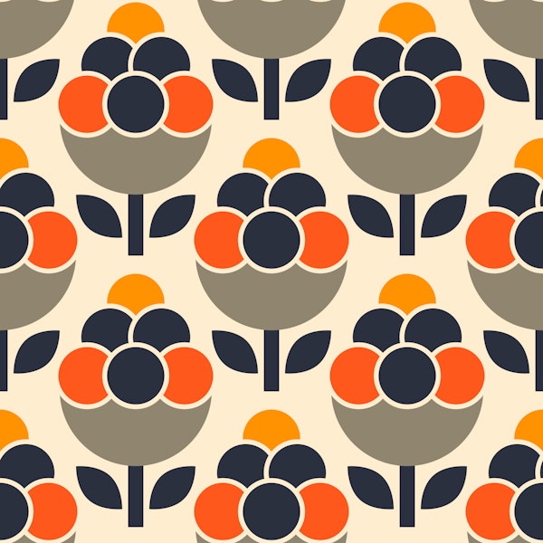 Vibrant modern retro florals orange navy