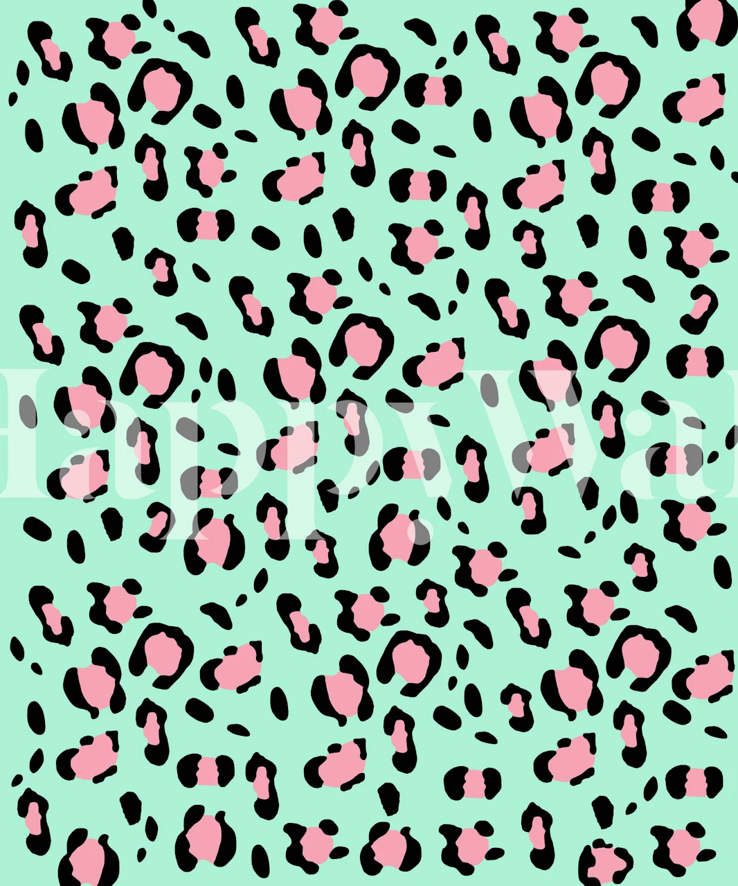 Leopard Animal Print Glam veggmaleri med rosa flekker på myntebakgrunn