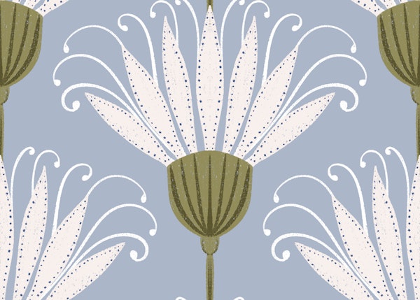 Light Blue Retro Floral Large Flowers
