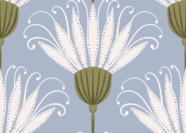 Light Blue Retro Floral Small Flowers