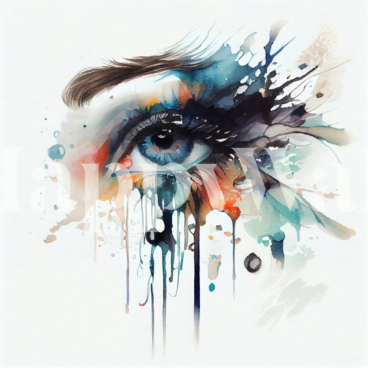 Aqua Gaze Watercolor Eye Portrait wallpaper