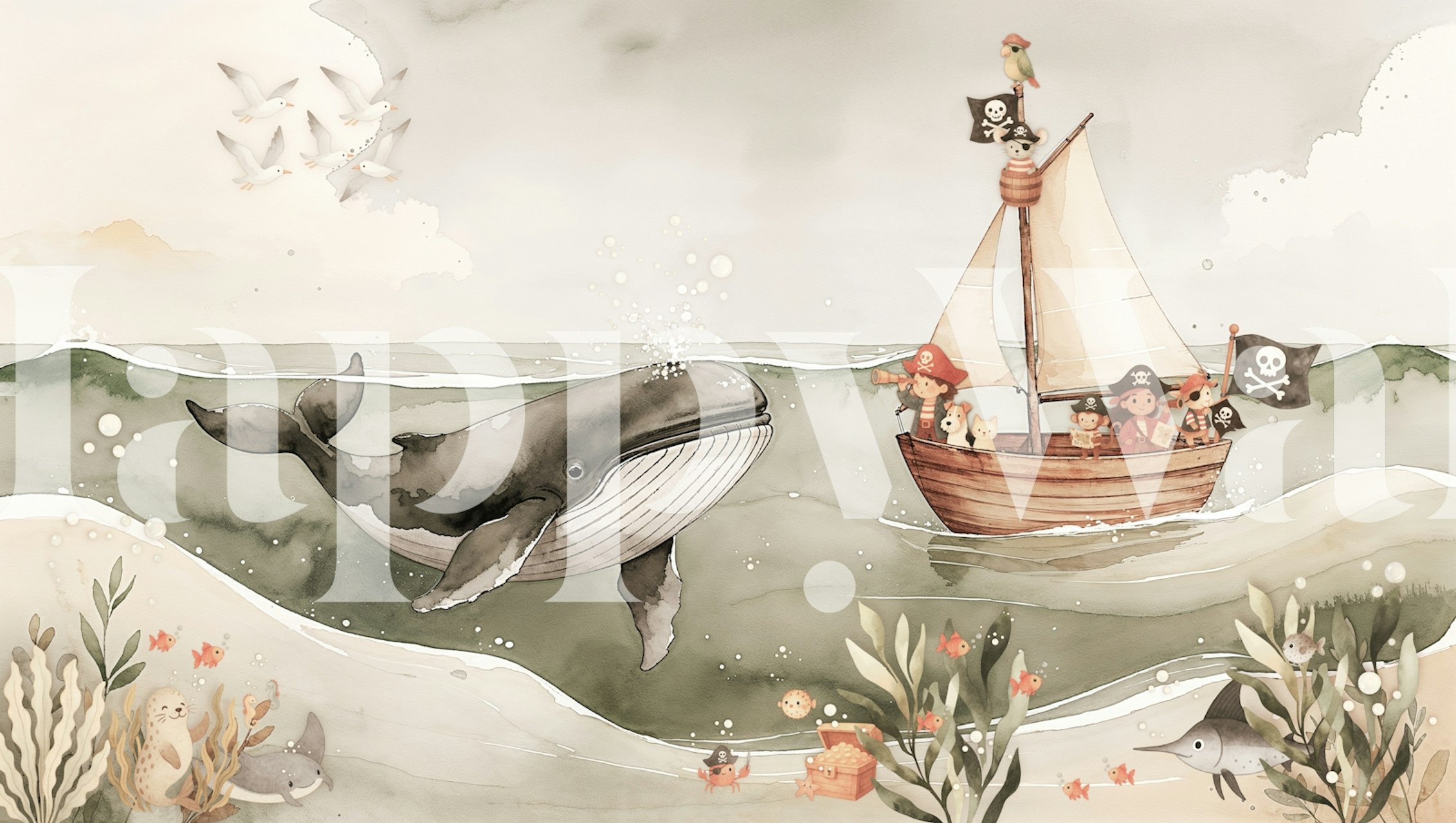 Whale and Pirates Tapete im Kinderzimmer