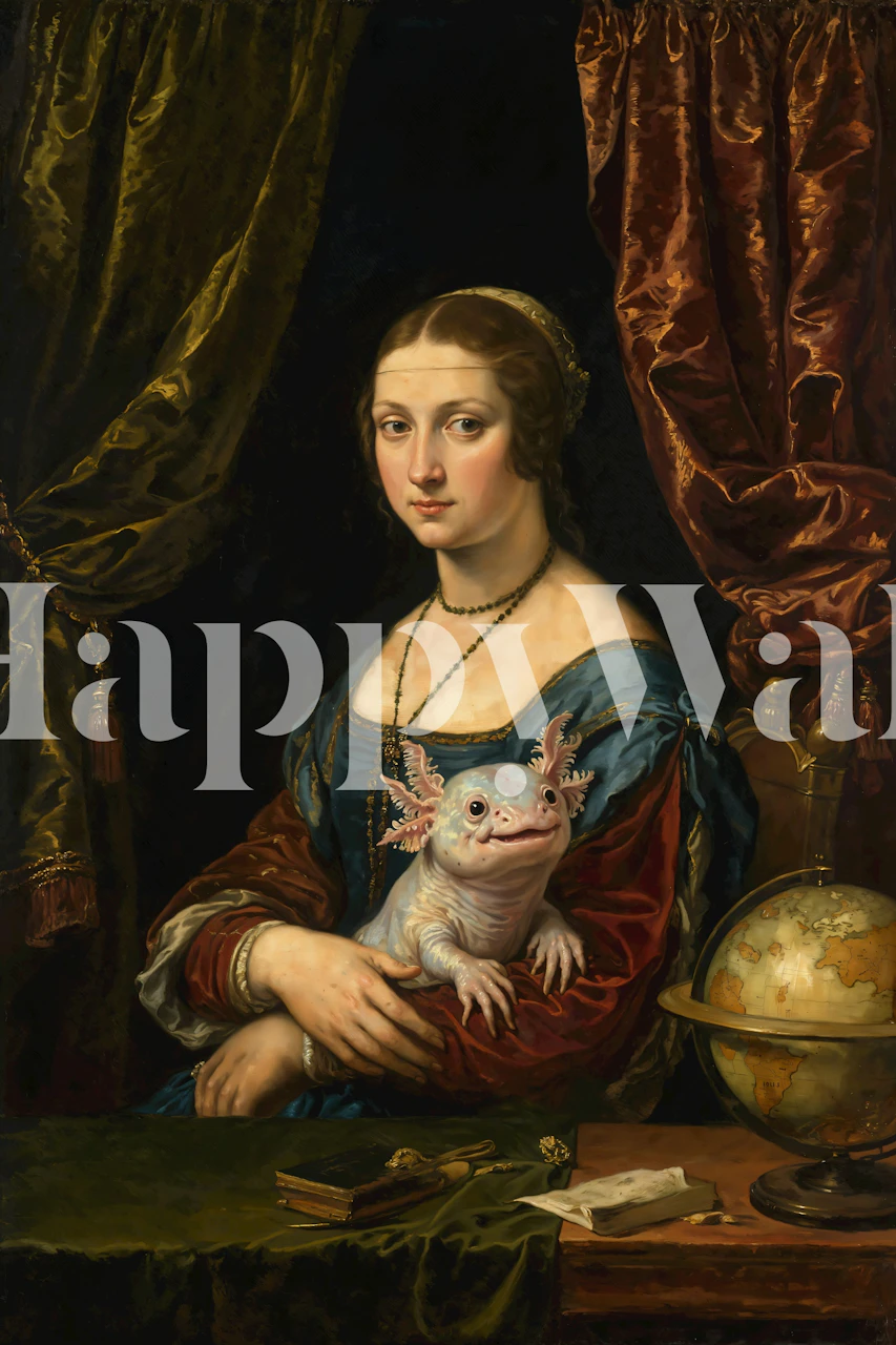 Lady holding an axolotl muurdecoratie in een kamer