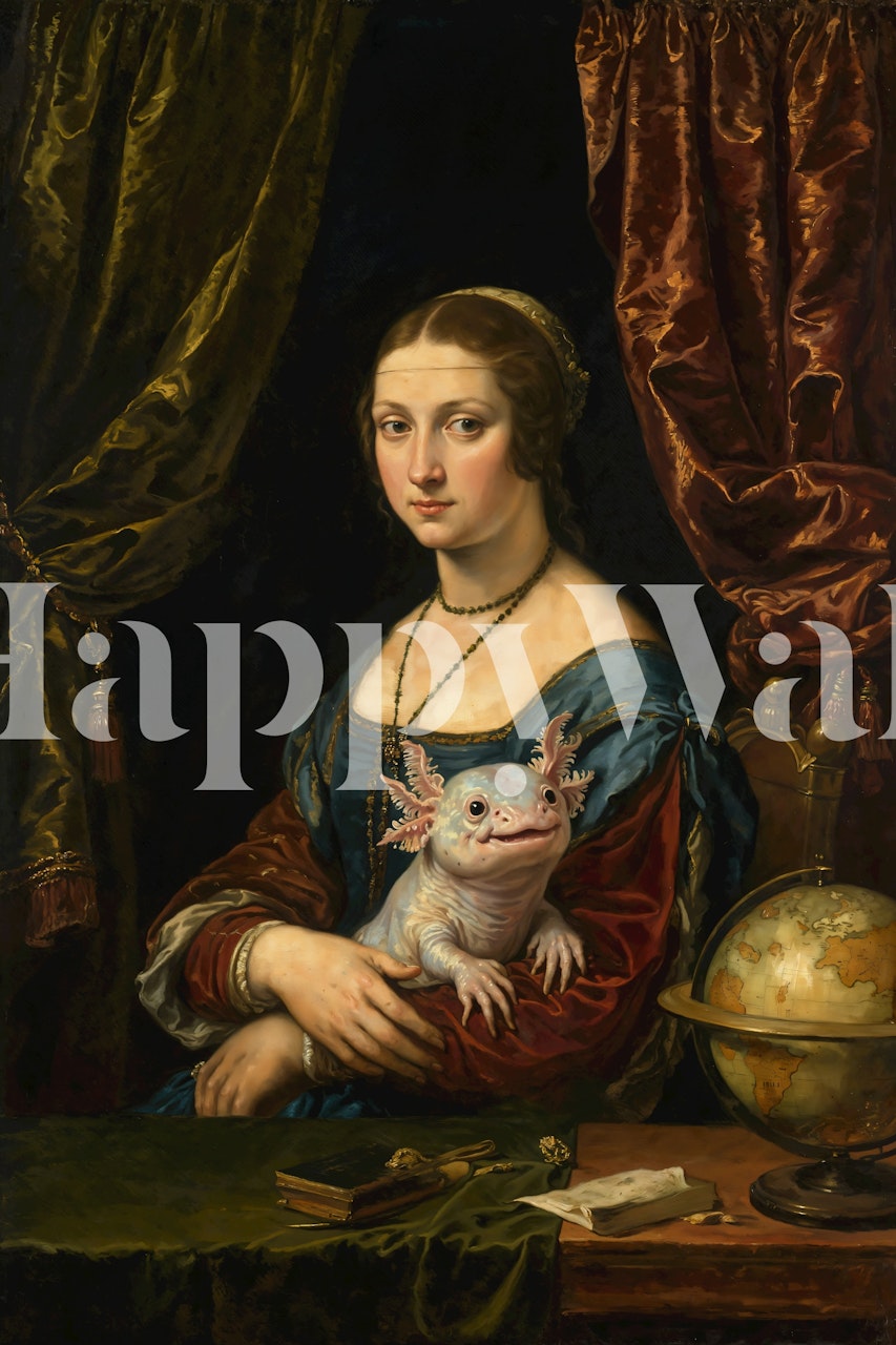 Lady holding an axolotl wallpaper in a room