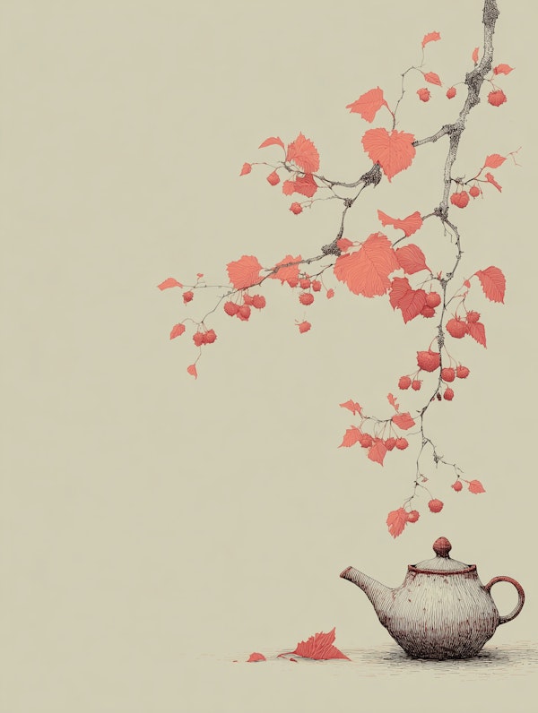 Rustic Teapot and Autumn Leaves