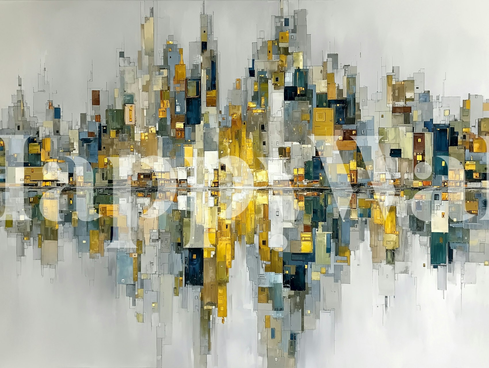 Abstract Cityscape Glow wallpaper in a room