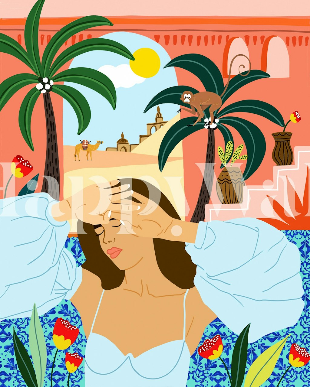 Ζωντανή ταπετσαρία με θεματολογία καλοκαιρινή σε ένα δωμάτιο