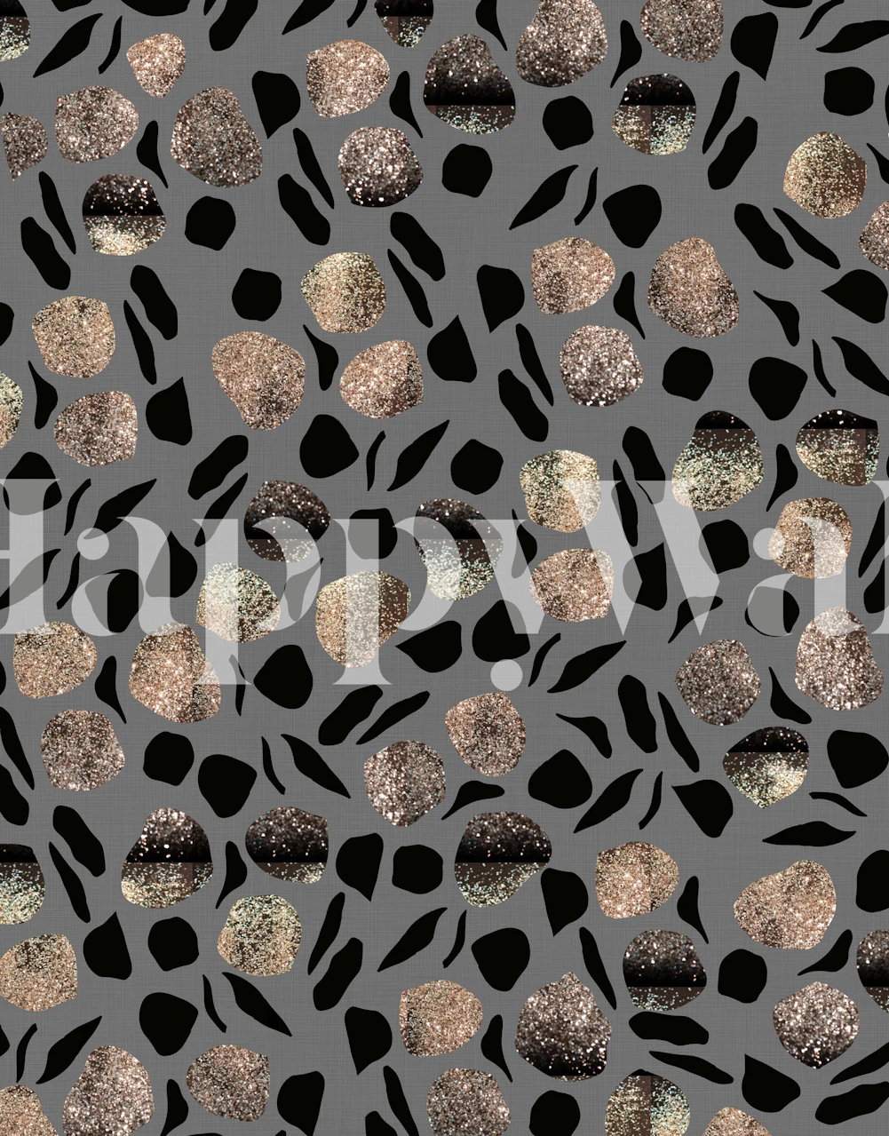 Animal print and glitter patterns in shades of black and gold wallpaper