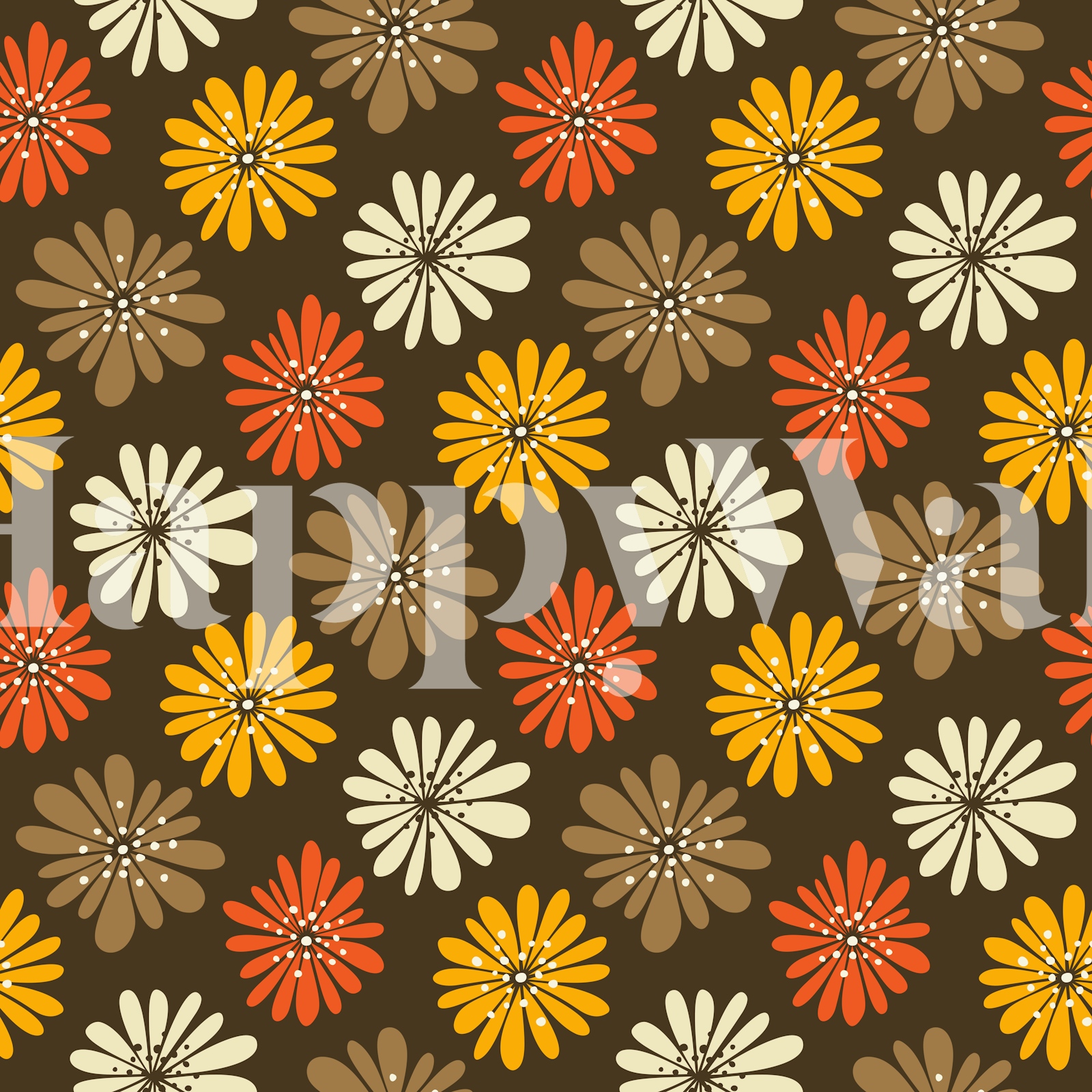 Retro Floral Daisy Yellow Brown Wallpaper