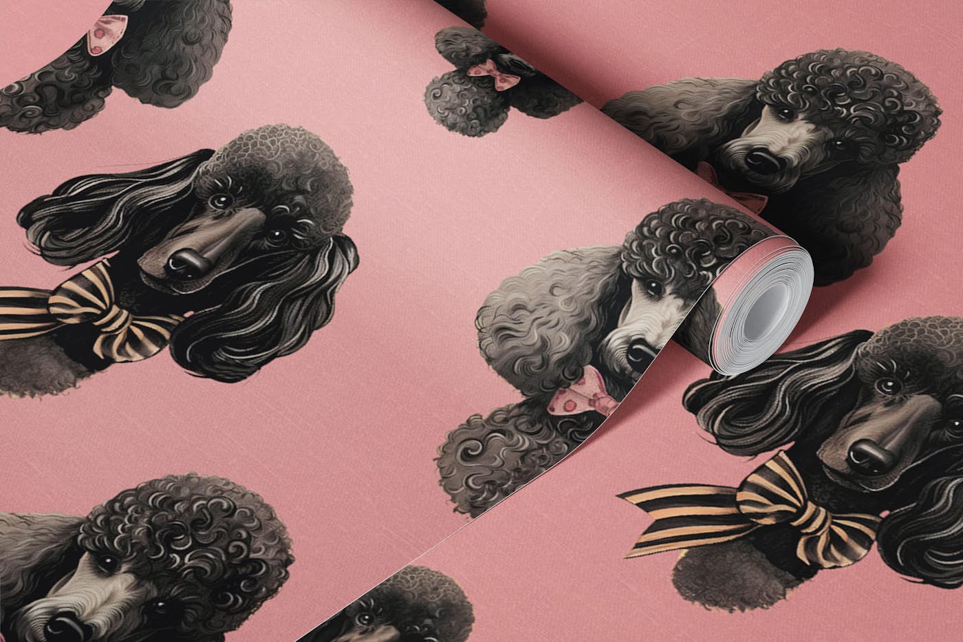 Vintage Poodle Stina Pink wallpaper roll