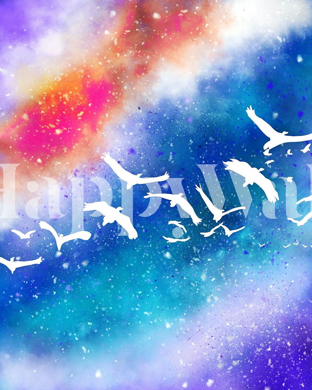 Colorful birds flying over a vibrant abstract background wallpaper