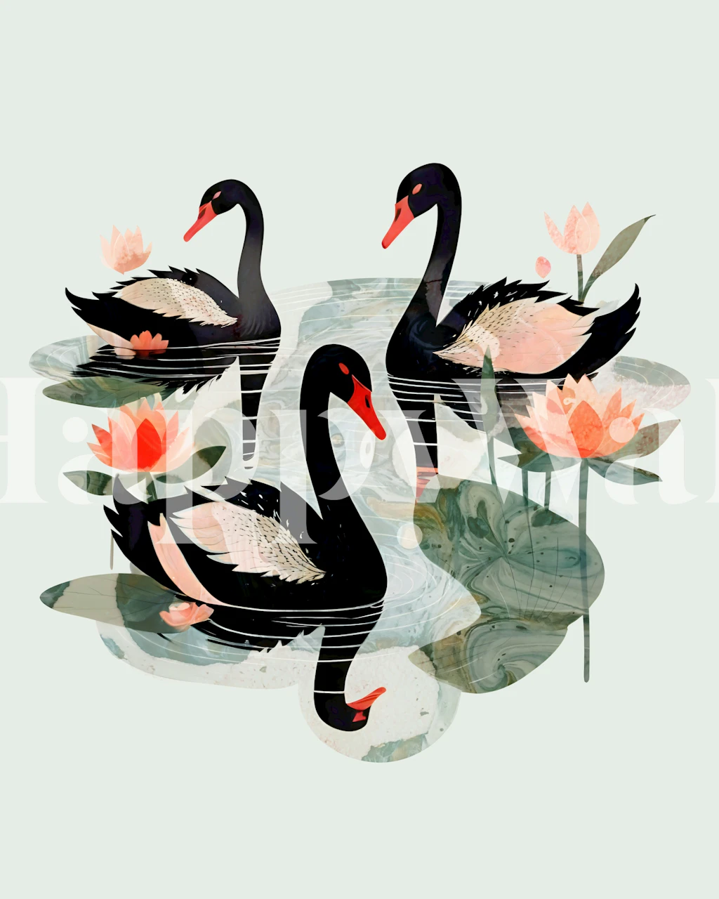 Black Swans wallpaper in a stylish interior