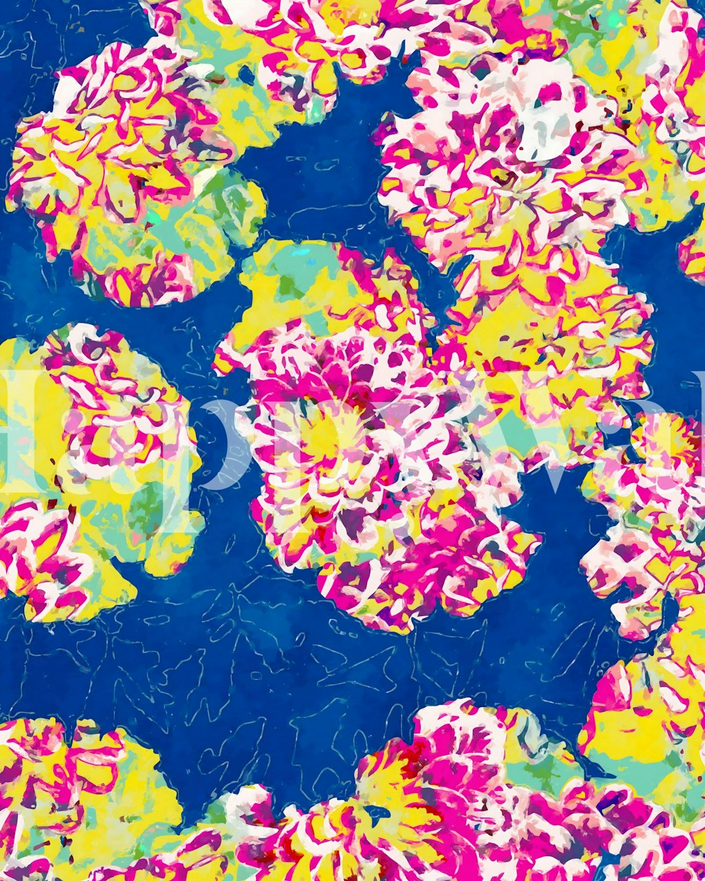 Vibrant blomster tapet i et rum opsætning