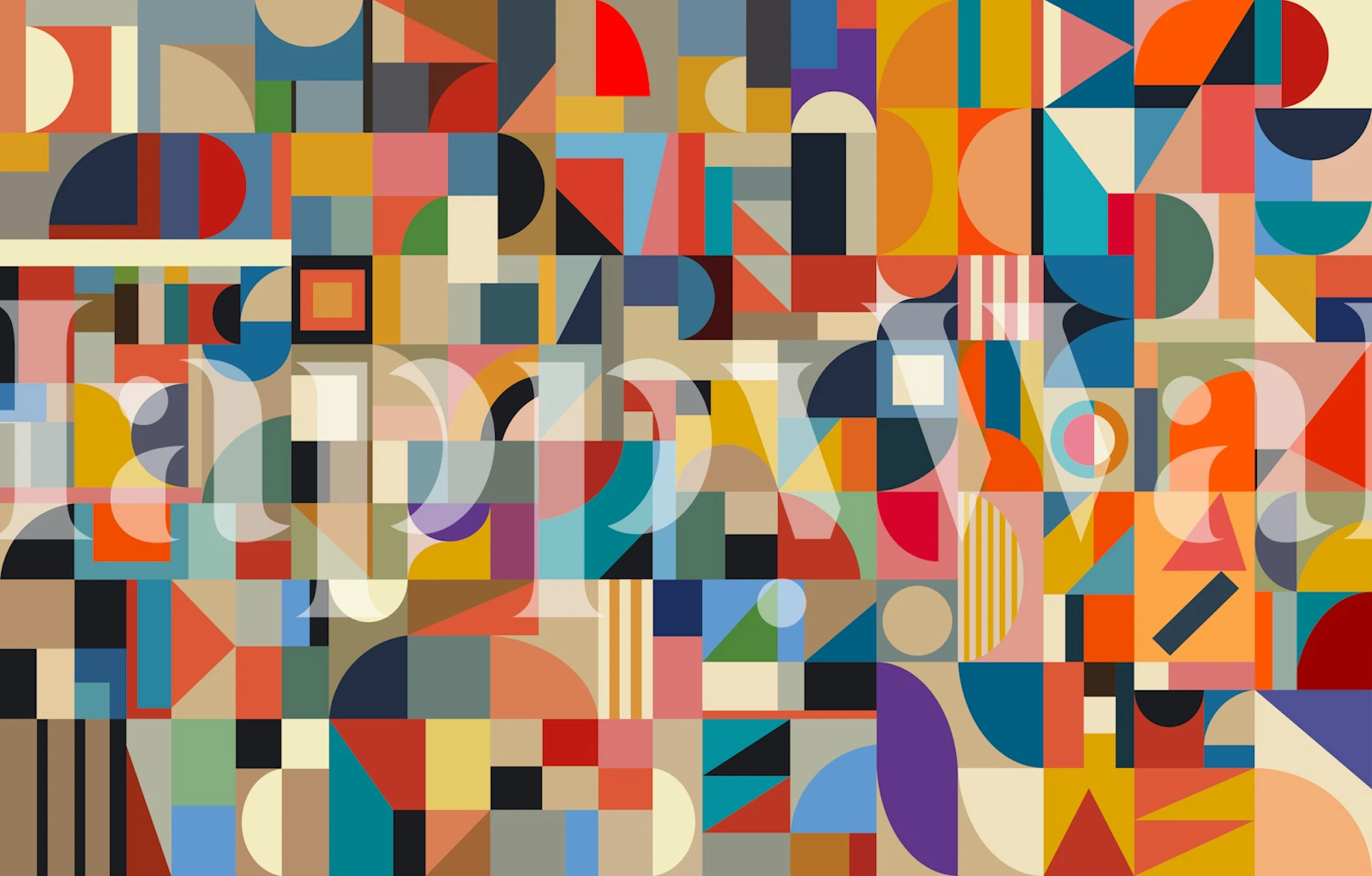 Colorful geometric wallpaper in a room