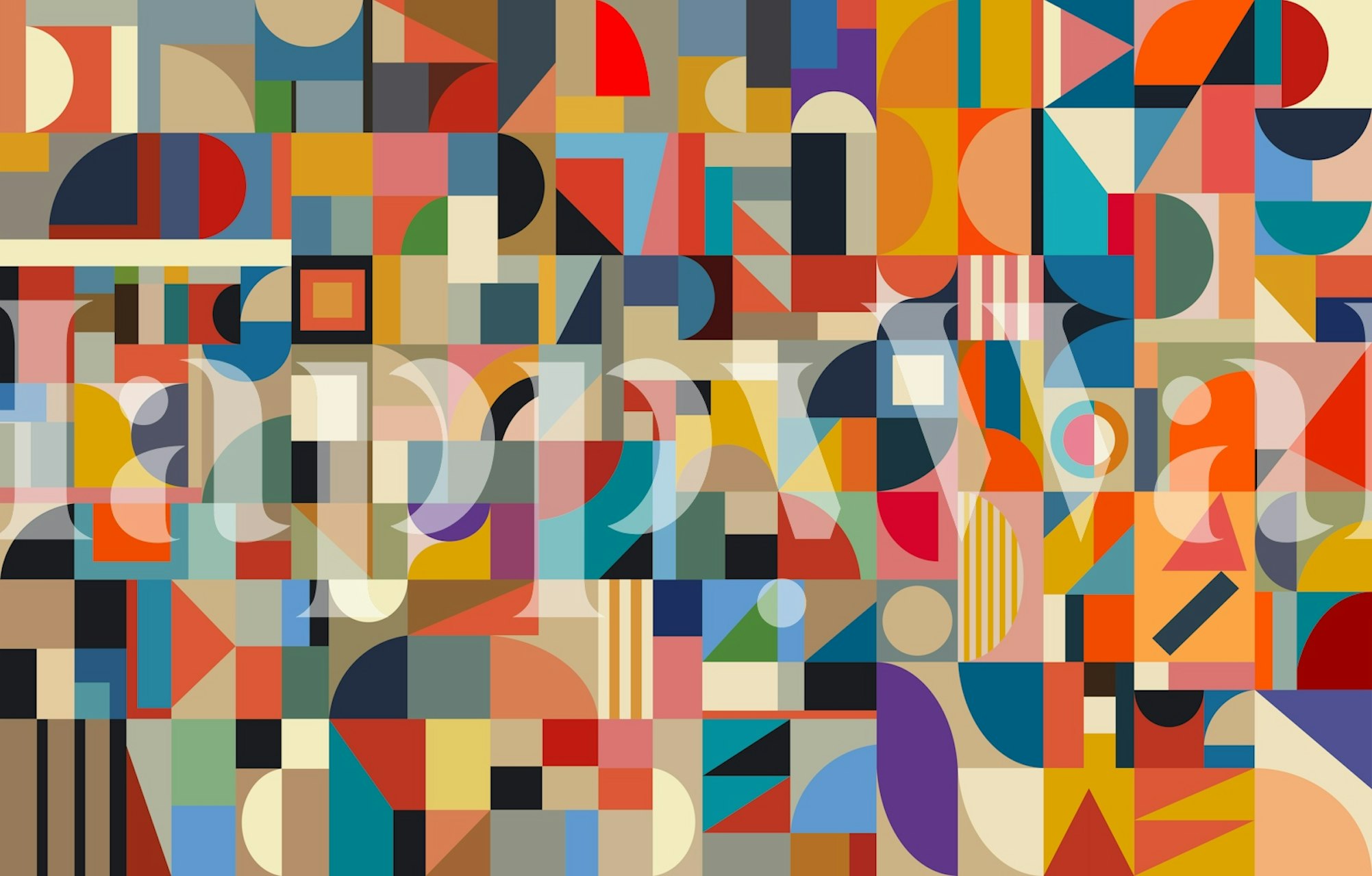 Papel tapiz geométrico colorido en una habitación