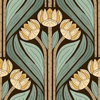 Art Deco Tulips in Sage and Butter Yellow papel pintado