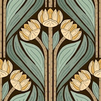 Art Deco Tulips in Sage & Golden Yellow - S papel pintado