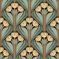 Art Deco Tulips in Sage & Golden Yellow - S papel pintado