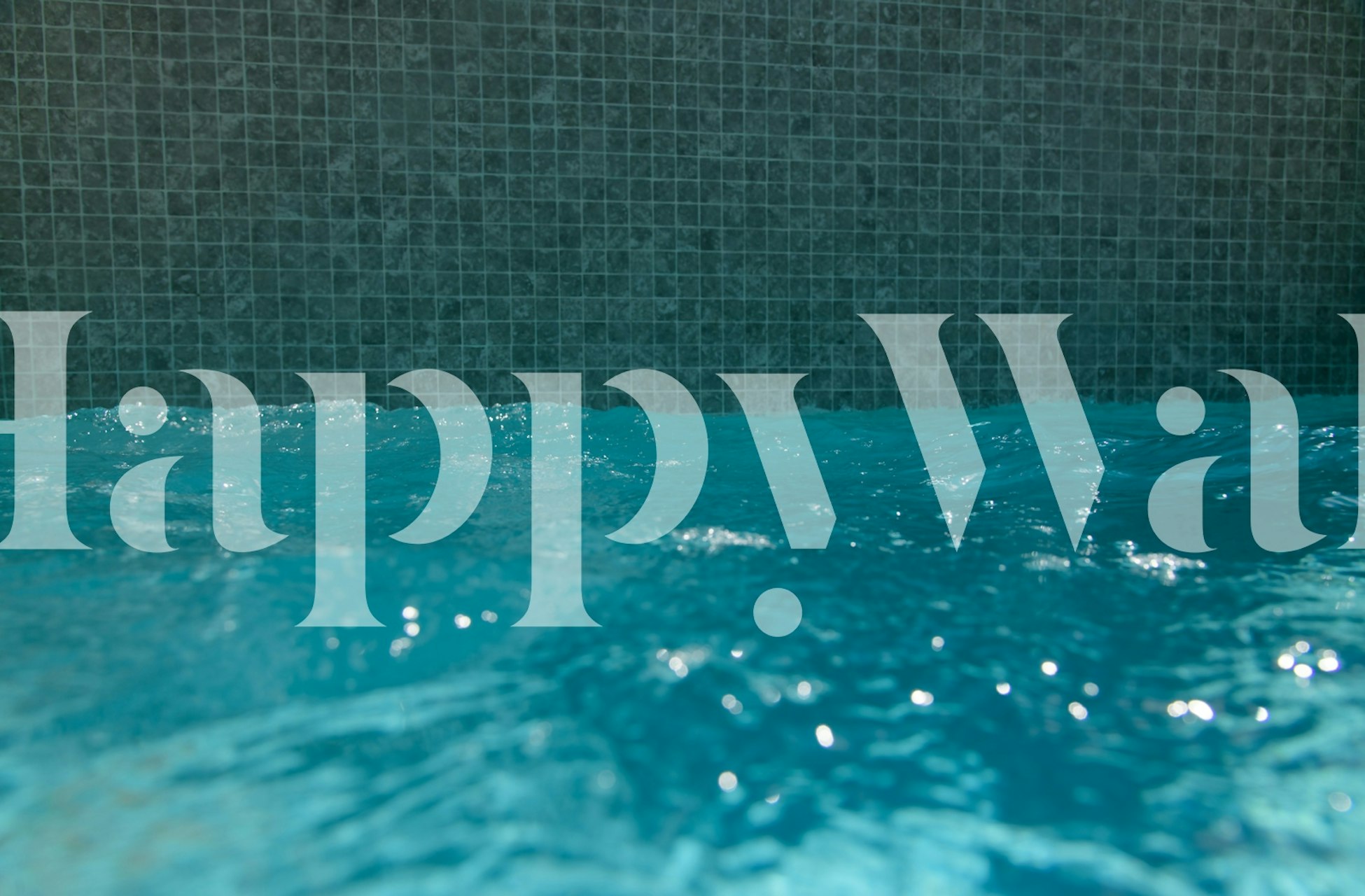 Blue water surface with light reflections and mosaic tile wallpaper