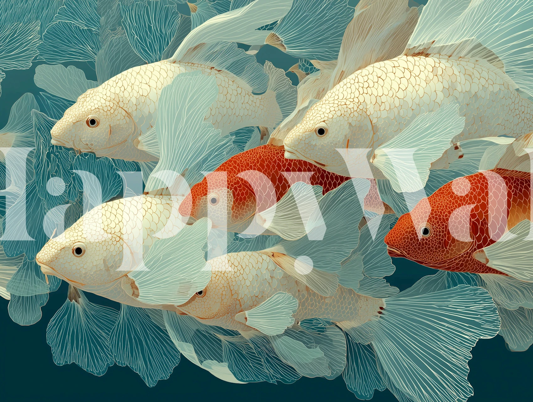 Papel pintado de diseño de peces coloridos en una habitación