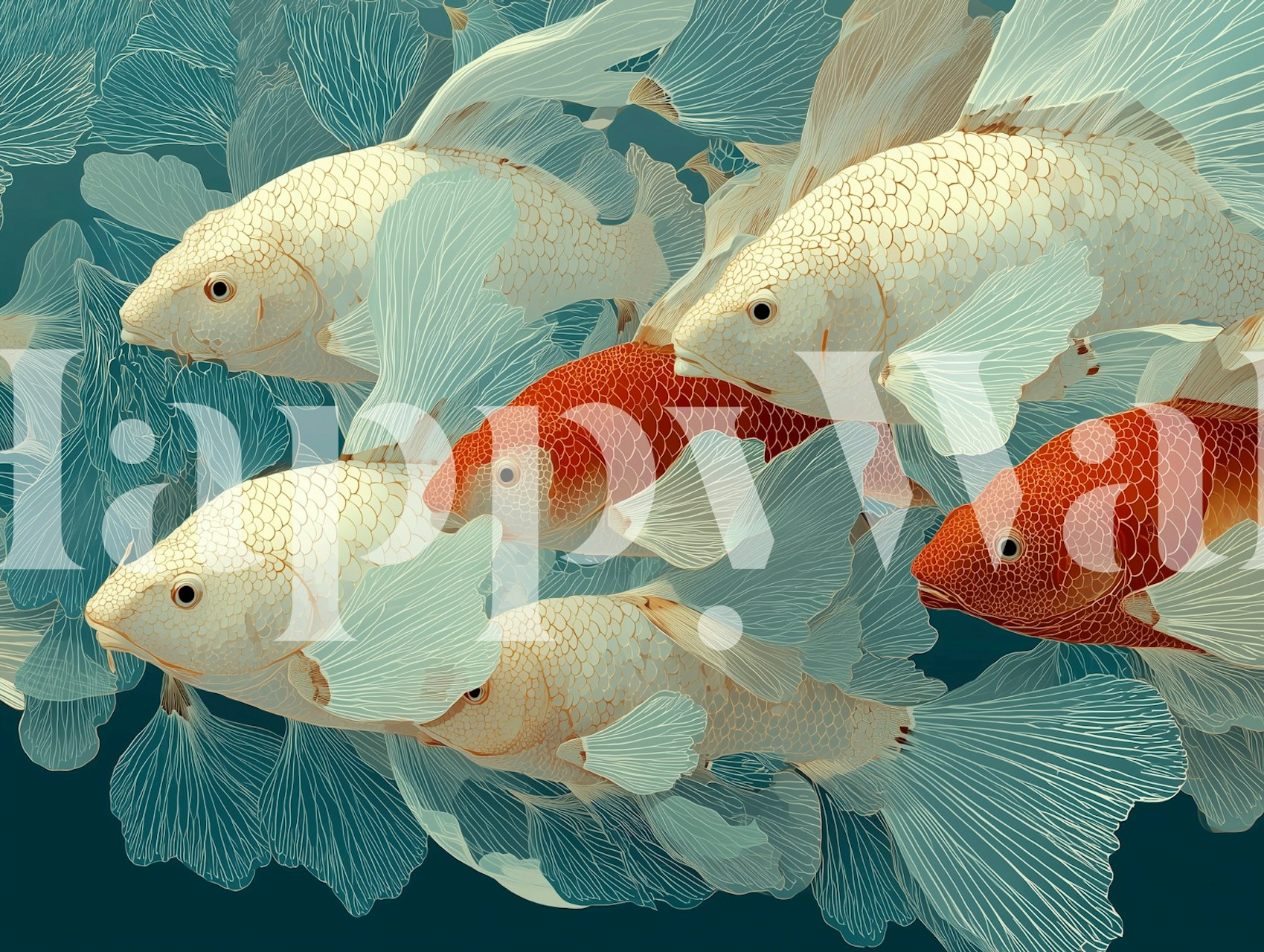 Colorful fish design wallpaper in a room