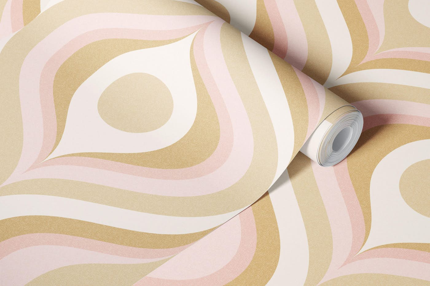 groovy swirl retro neutral pink beige wallpaper roll