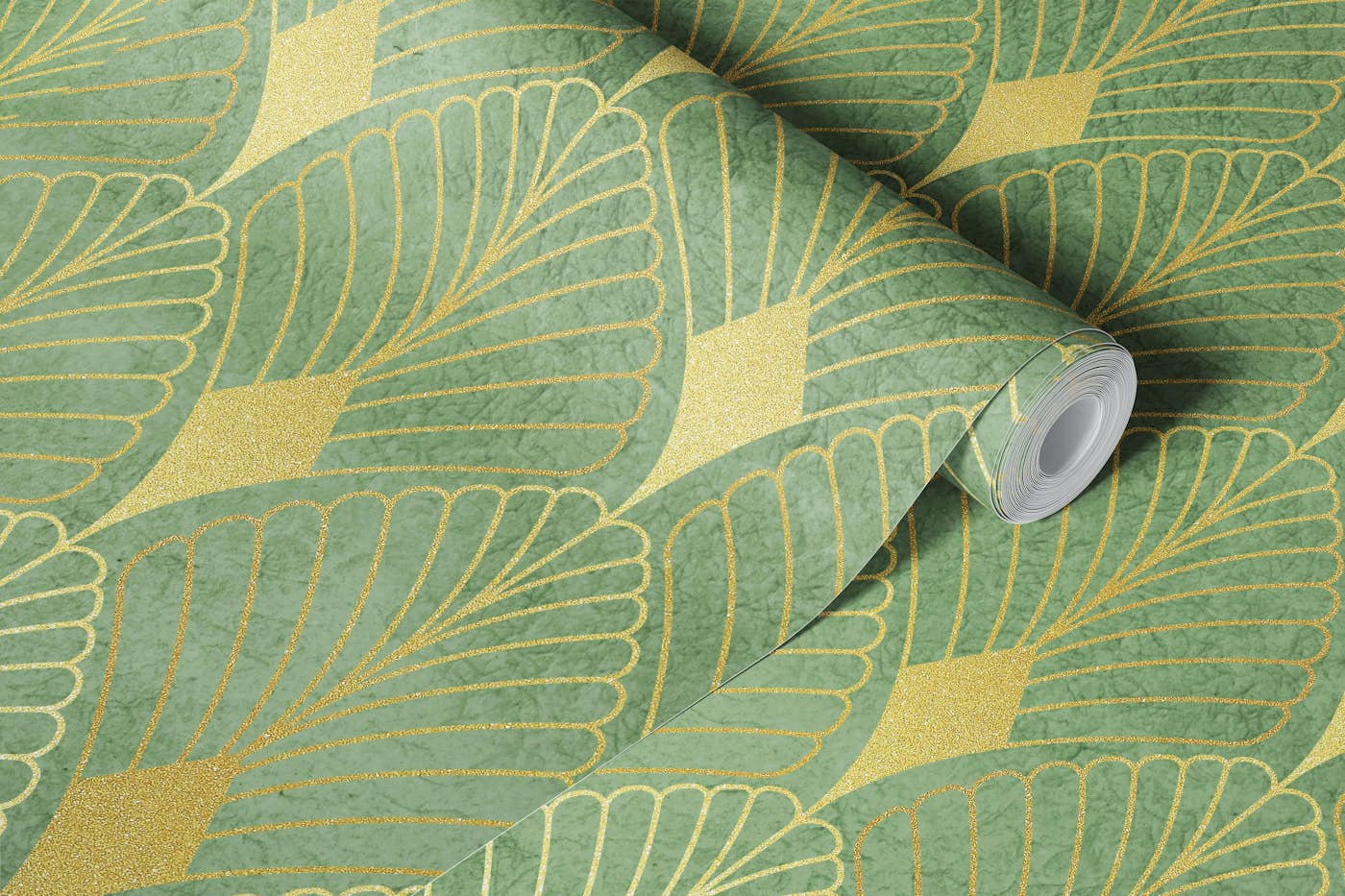Golden Art Deco Leaves wallpaper roll