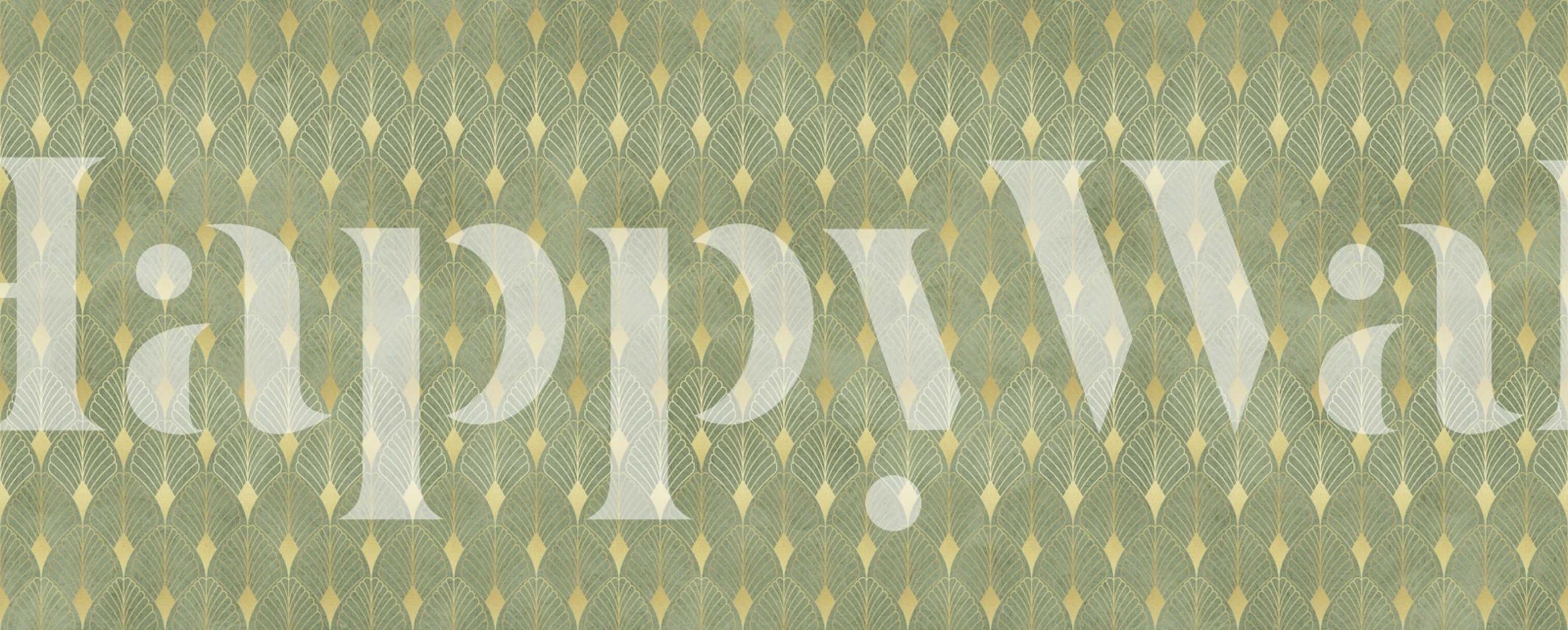 Gold leaves and geometric patterns in green background wallpaper