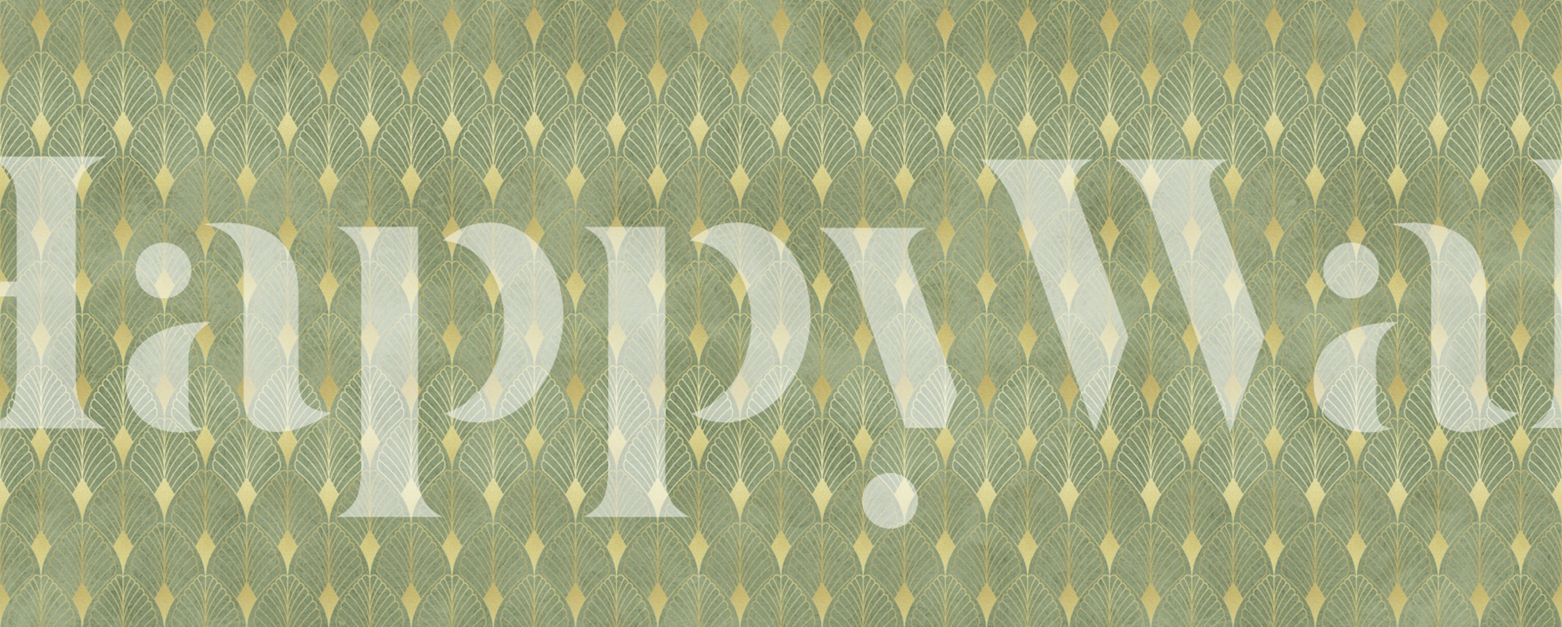 Gold leaves and geometric patterns in green background wallpaper