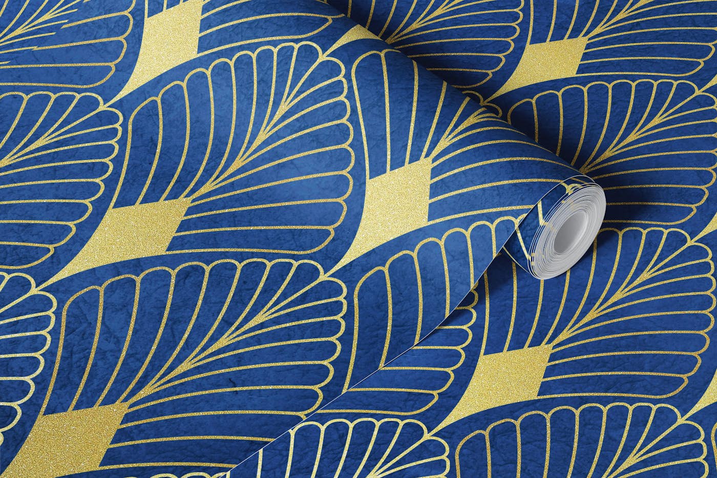 Blue and Gold Art Deco wallpaper roll