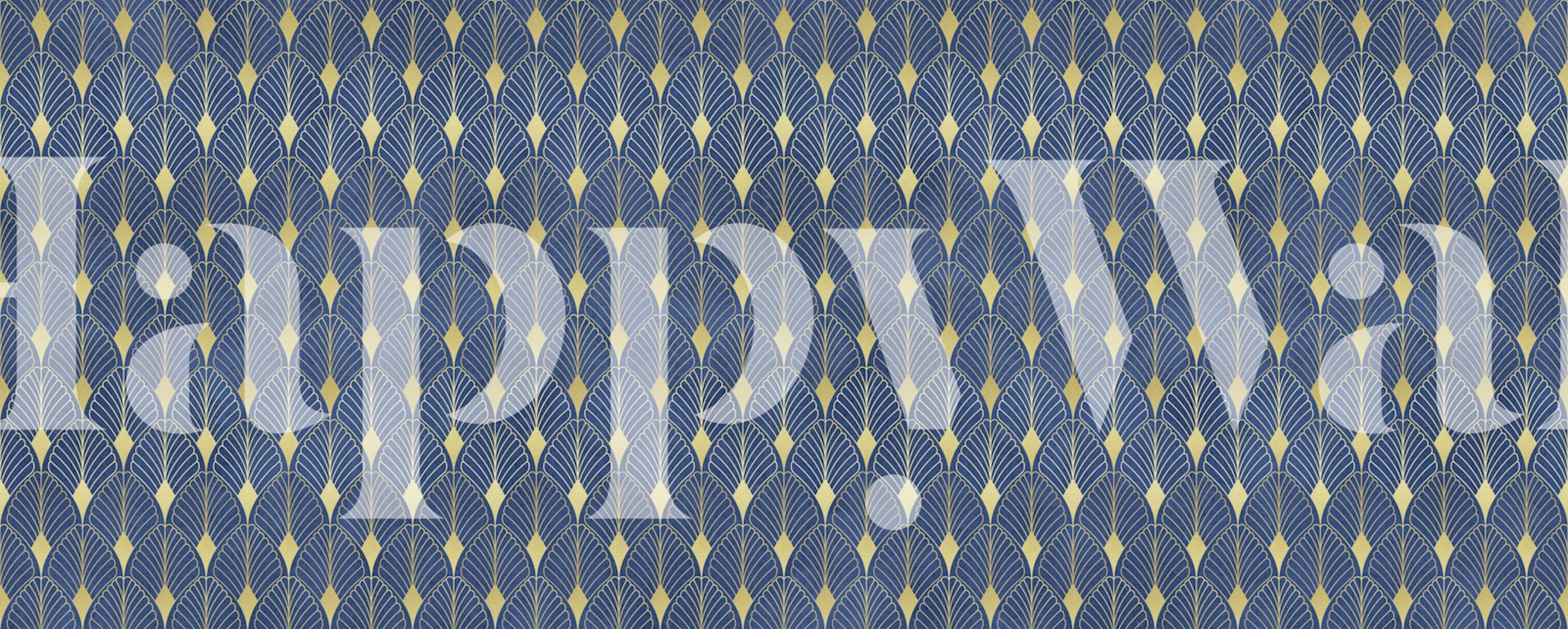 Blue and Gold Art Deco wallpaper in a room