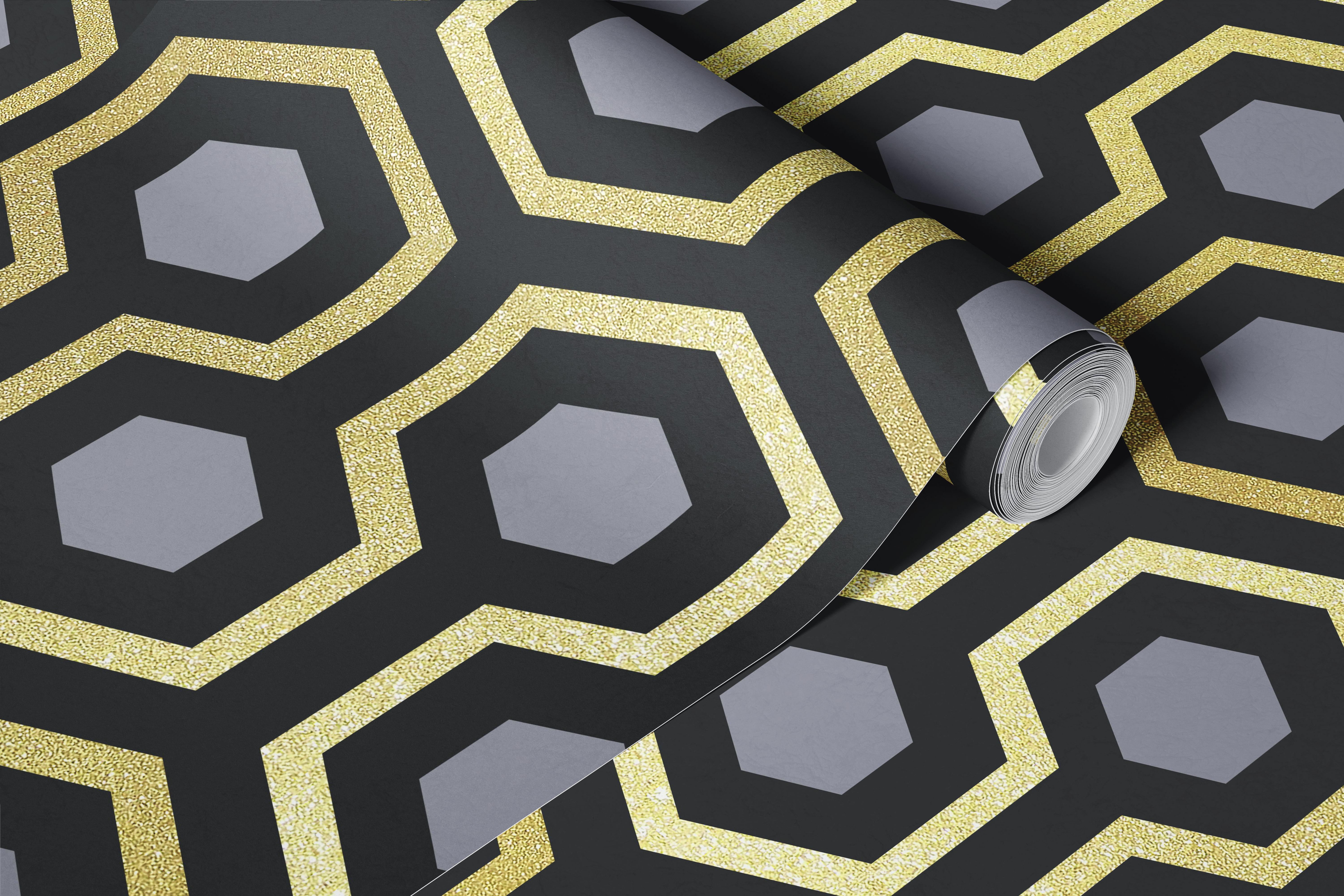 Golden honeycomb wallpaper in a room