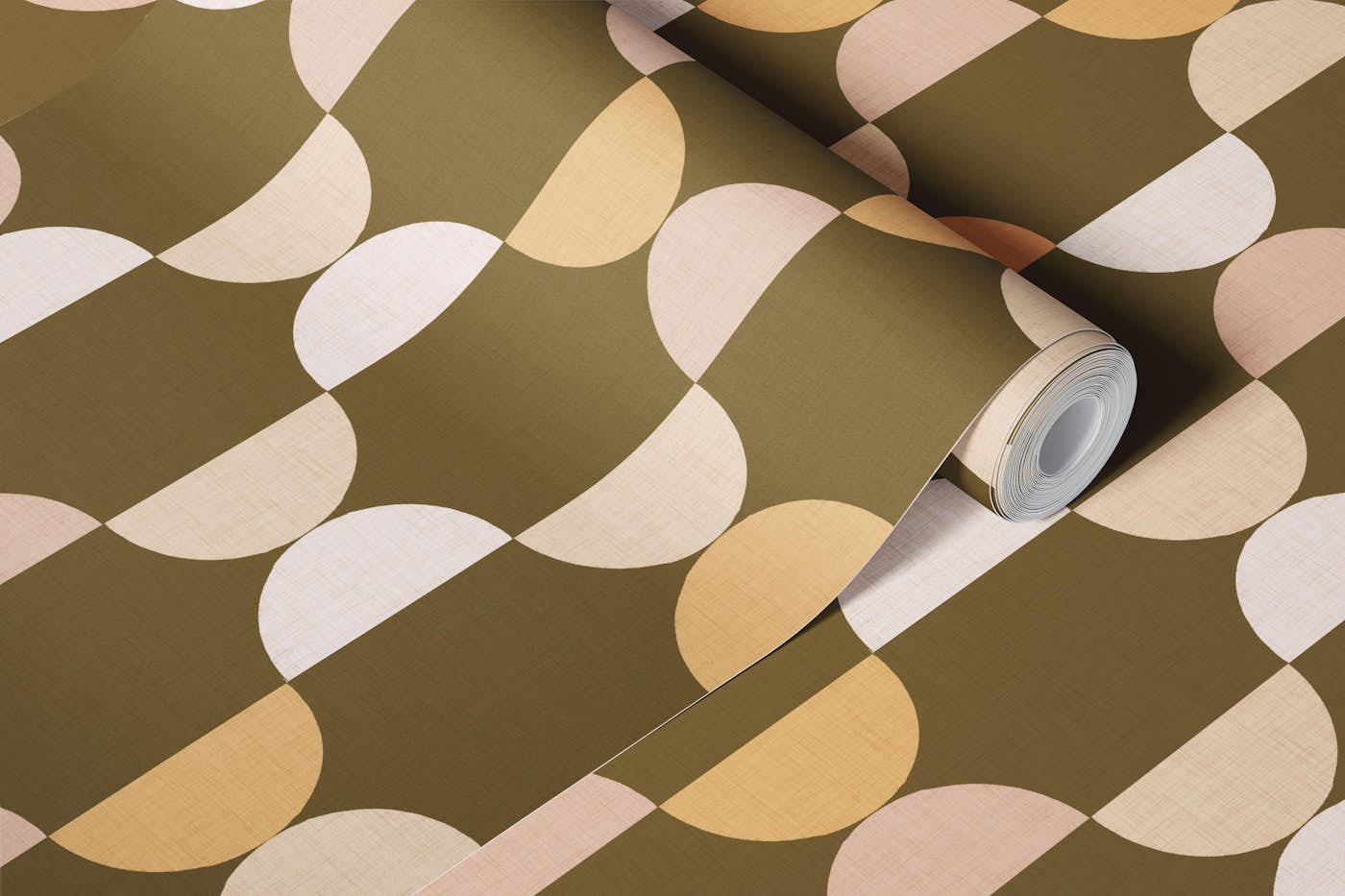 Retro Geometry Vibe on Army Green wallpaper roll