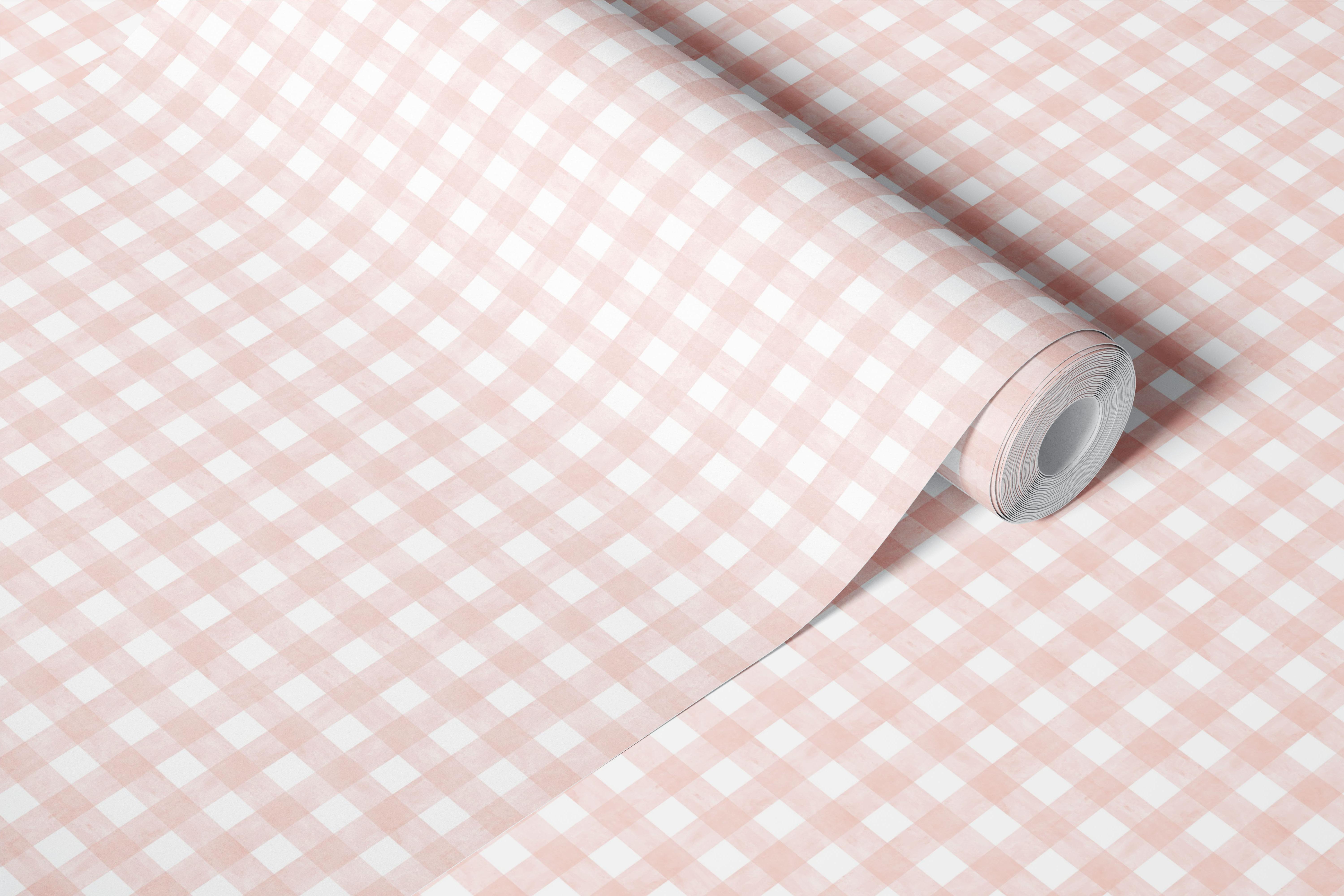 Blush pink and white gingham pattern wallpaper
