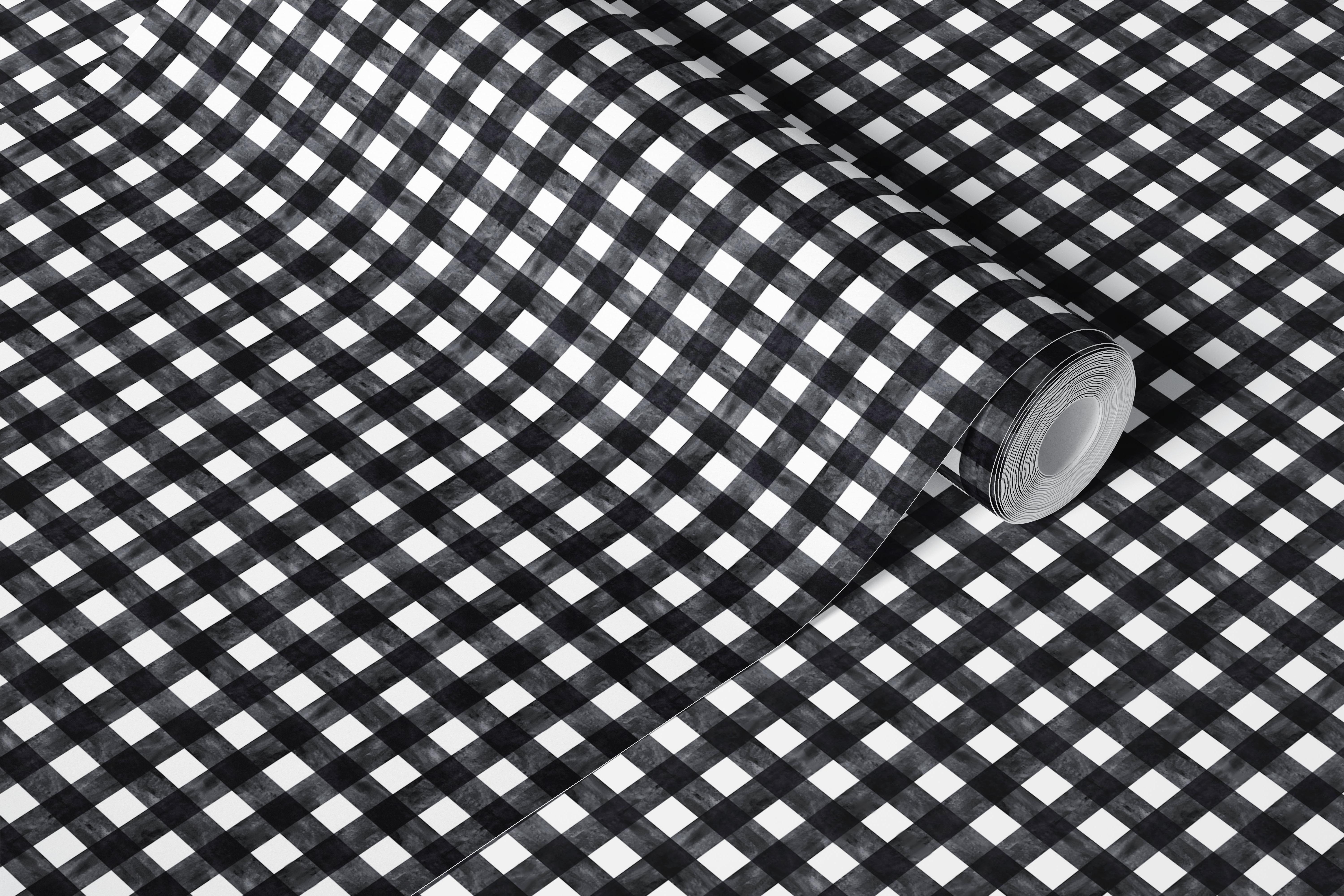 Svart og hvit akvarell gingham tapetdesign
