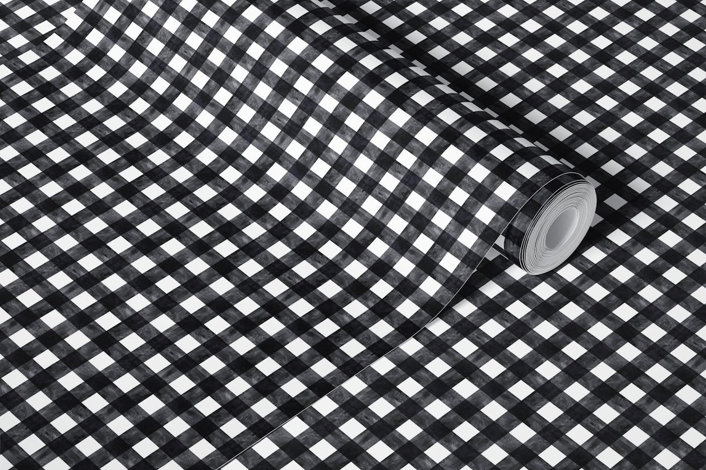 Black and White Watercolor Gingham wallpaper roll