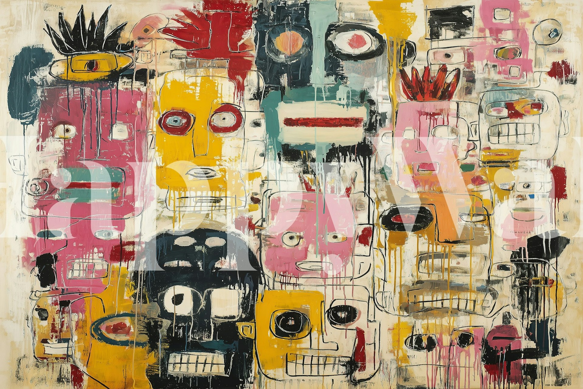 Tapeta Colorful Abstract Faces w pokoju