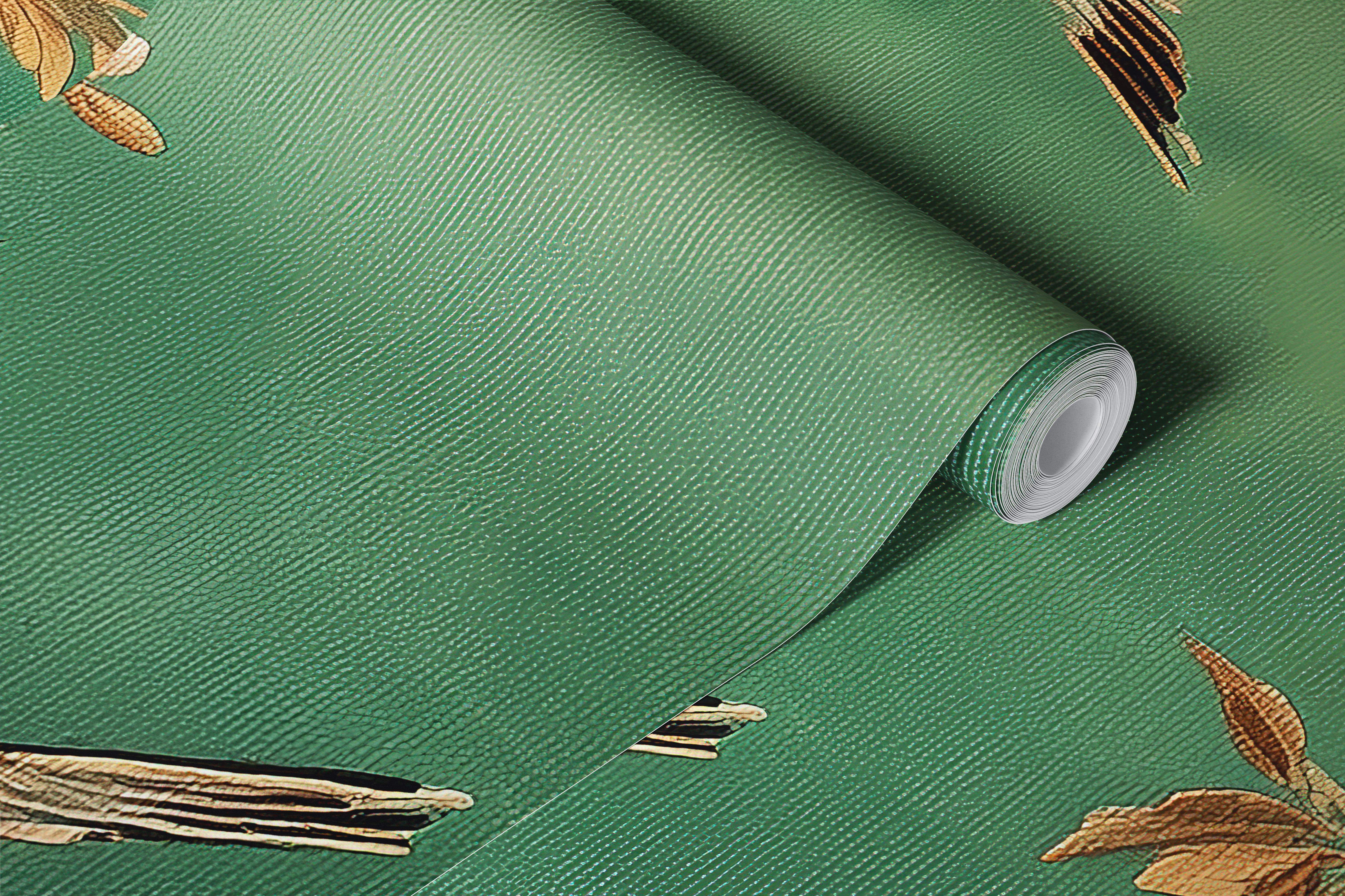 Elegant floral and bird wallpaper in a room