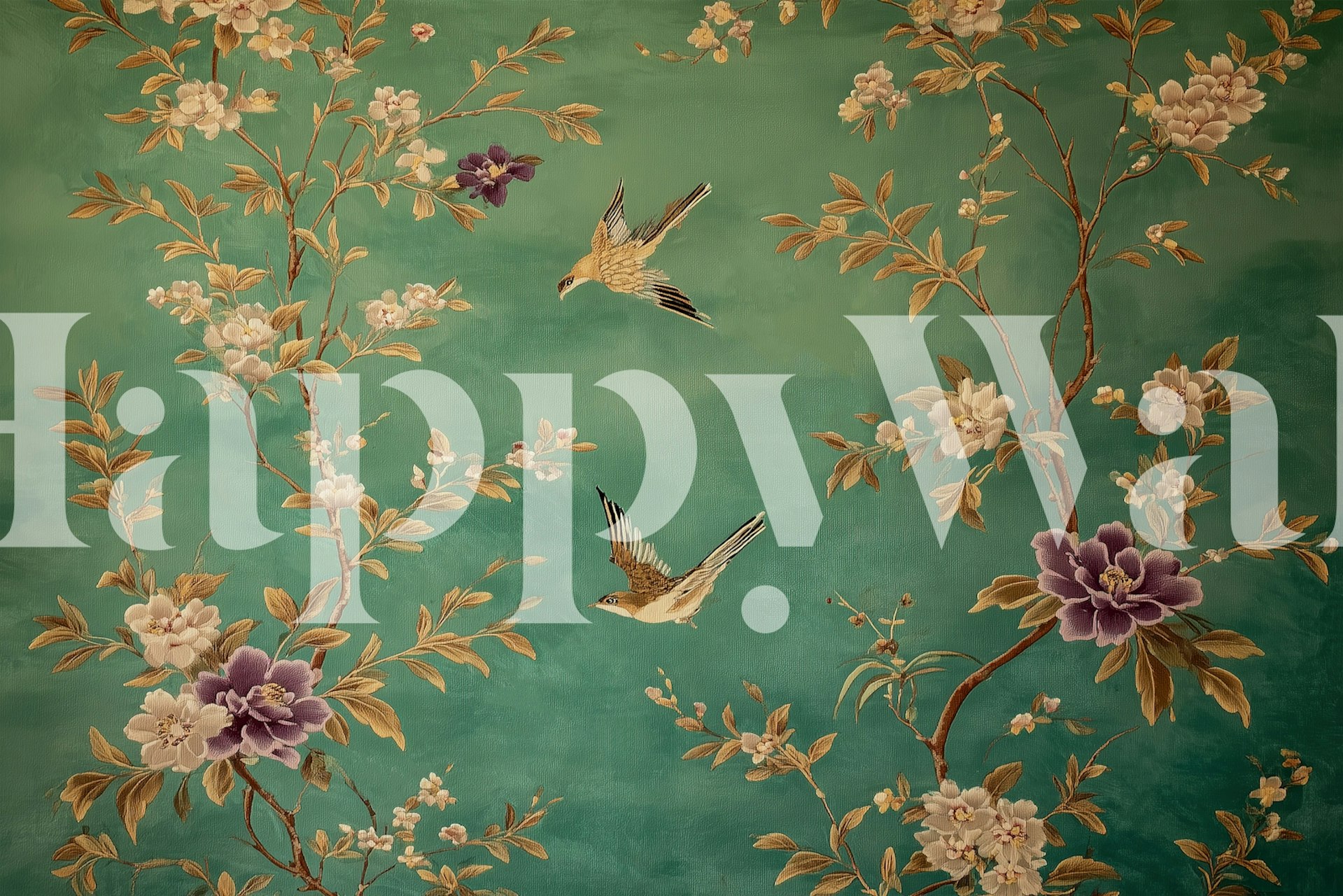 Tapeta Elegant Floral and Bird Scene u sobi