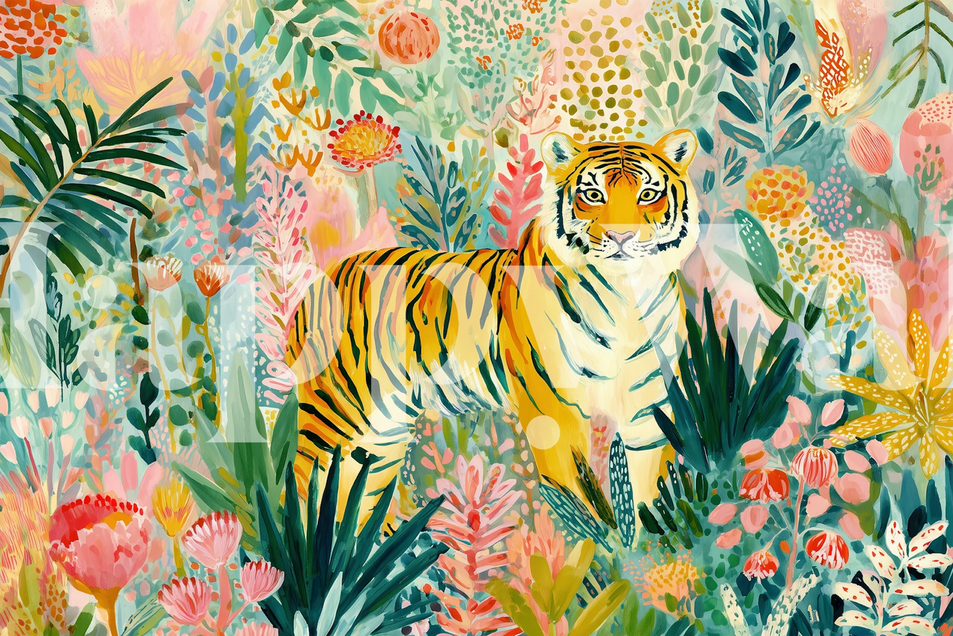 Wild tiger i et vibrant jungle tapet