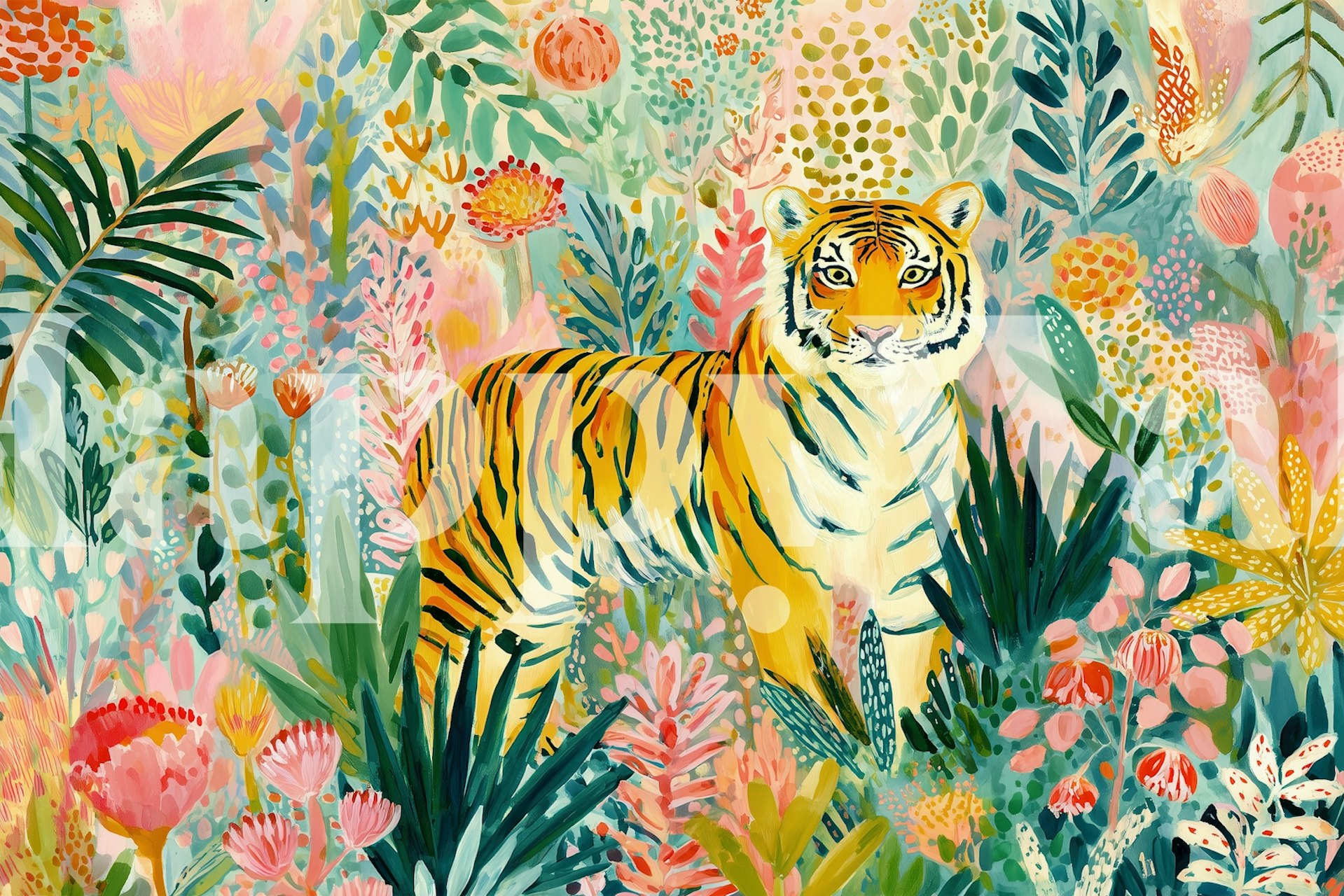 Wild tiger in a vibrant jungle wallpaper