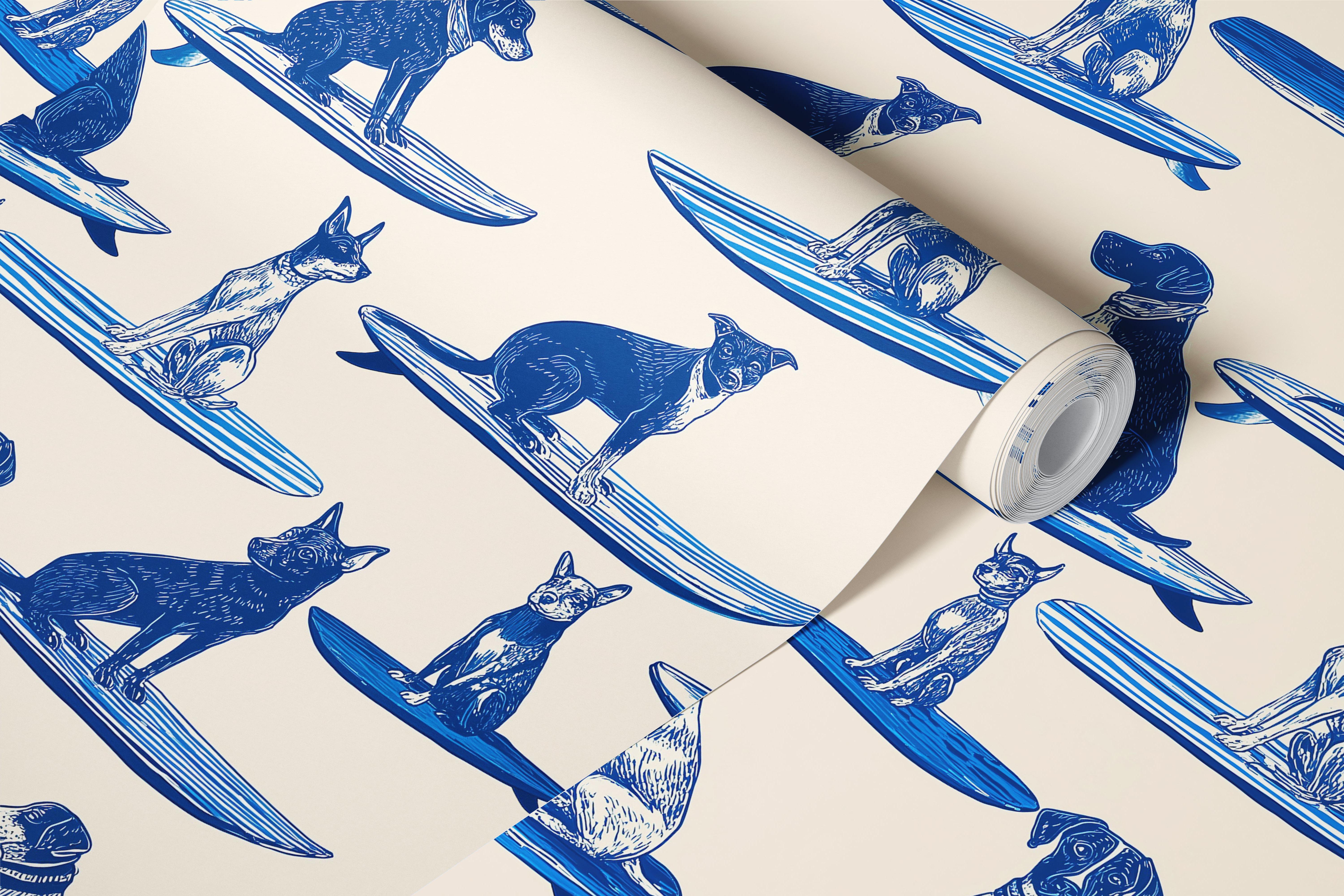 Tapeta design Surfing Engraved Dog v pokoji