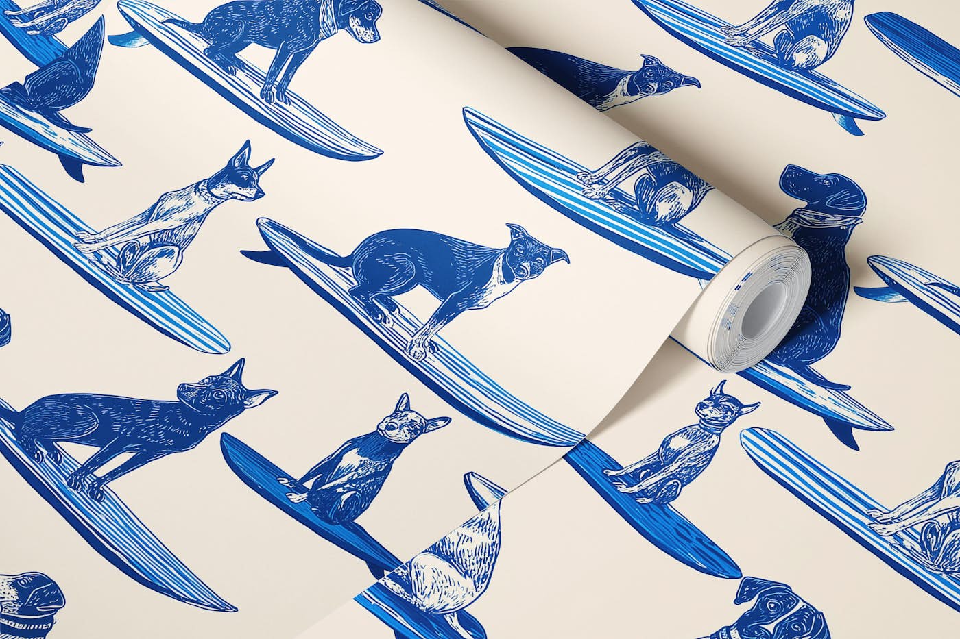 Surfing Engraved Dog wallpaper roll