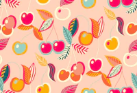 happy tossed cherries on peach wallpaper