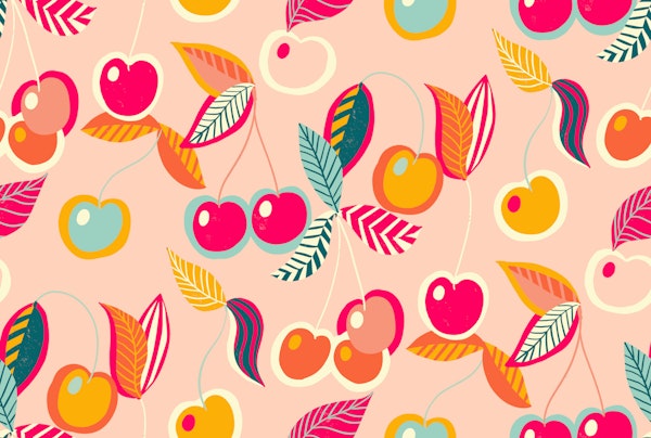 happy tossed cherries on peach