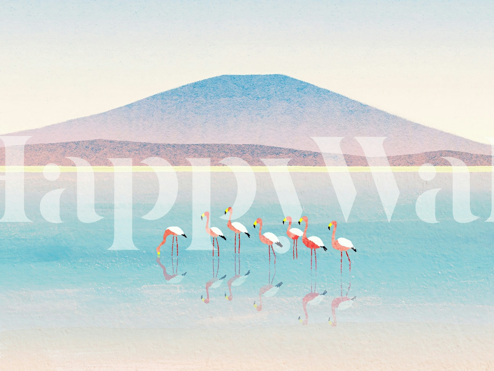 Peaceful flamingos wallpaper in a room